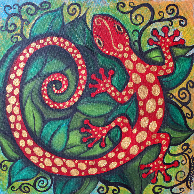Red Gecko 12x12 acrylic by Ann-Marie Cheung
